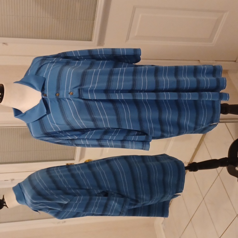 $4 Add-on Long Blue Striped Polo Shirt - Size XL